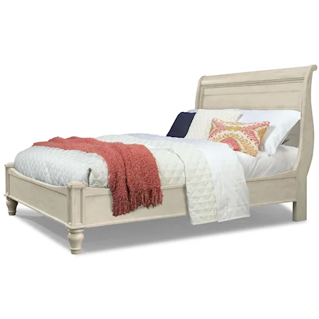 Antiqued White Queen Sleigh Bed